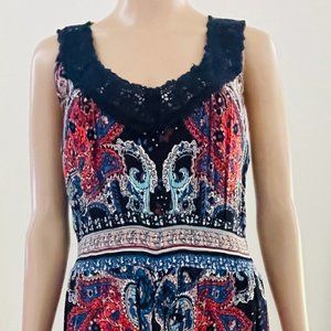 Bila Floral Boho Sleeveless Sharkbite Hem Maxi Dress Women's Size Large